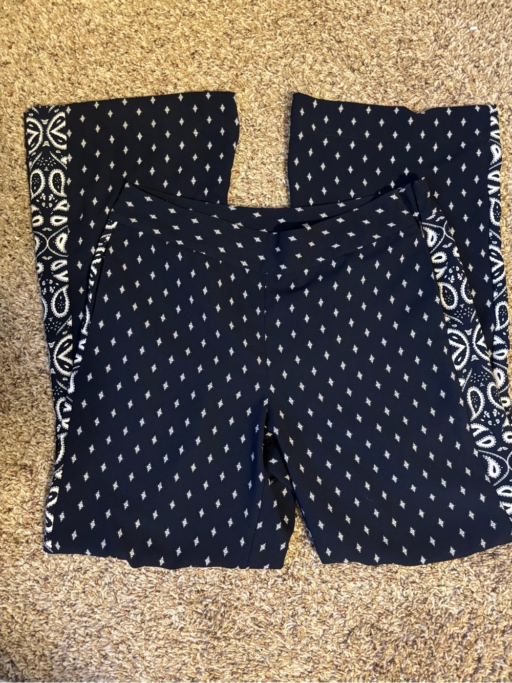 CAbi Navy Wide-Leg Printed Palazzo Pants